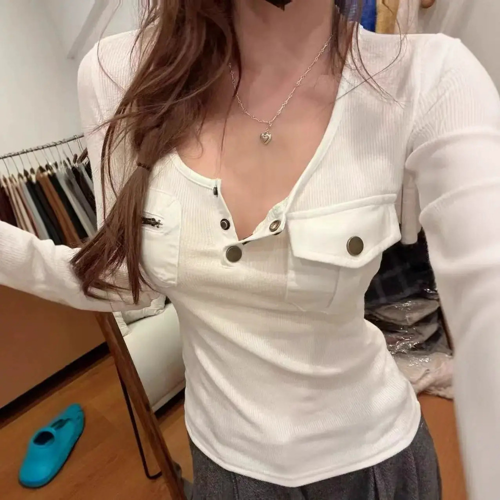 Zara Casual Button Knit Top V-Neck Layering